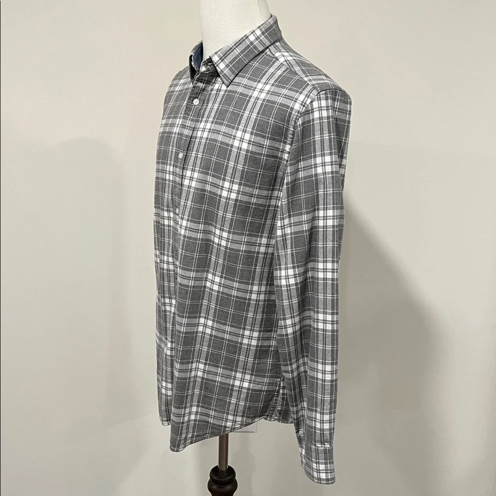 Banana Republic Lightweight Flannel Gray and White Plaid Shirt Size Large